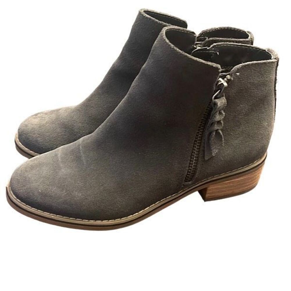 Blondo Womens Suede Stacked Heel Side Zip Linda Waterproof Booties Gray Size 6.5